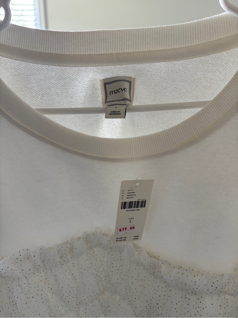 Maeve White Short Sleeve Tulle Ruffle Sweatshirt - Picture 2 of 5